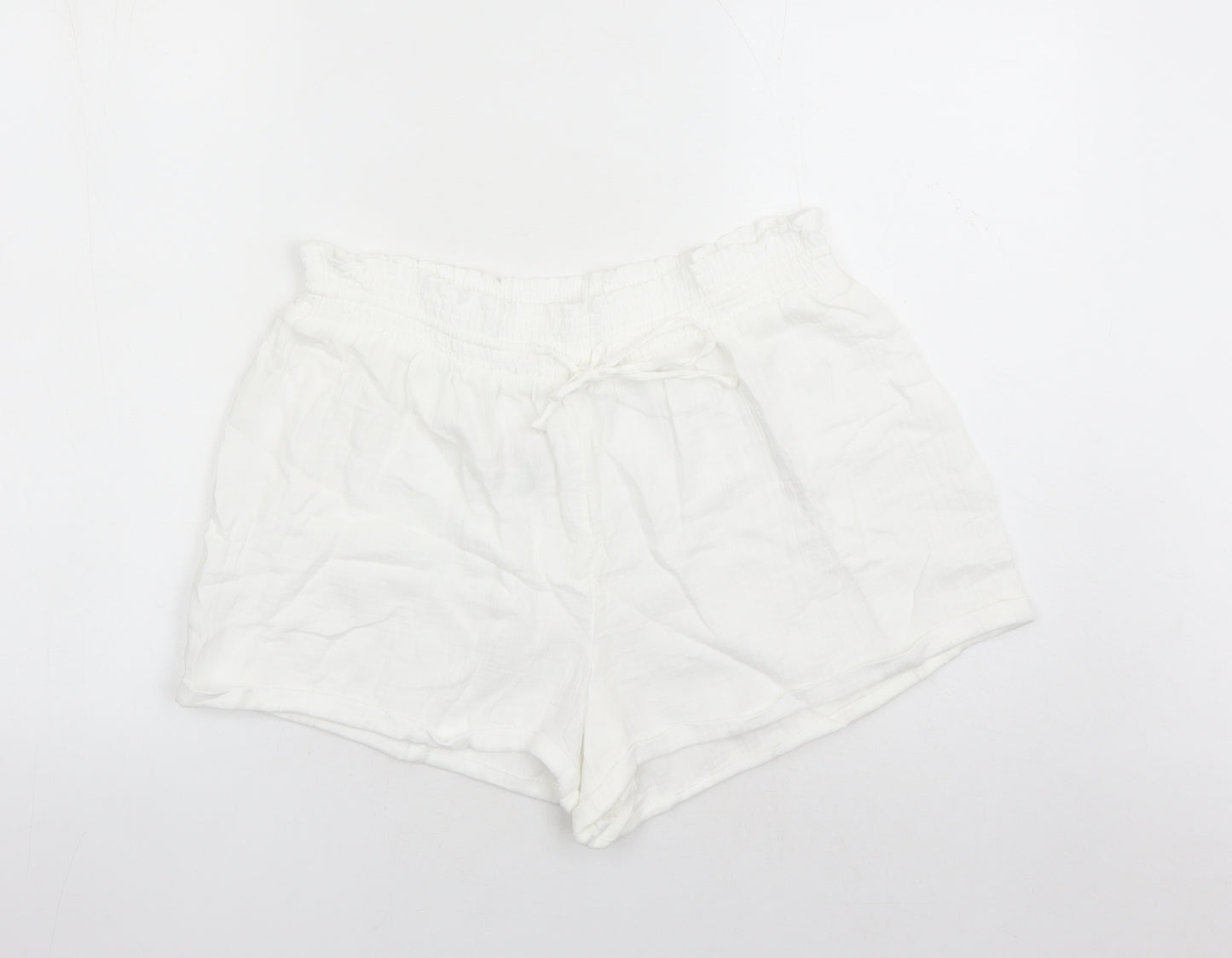 Marks and Spencer Womens White Solid 100% Cotton Top Lounge Pants Size 16 Drawstring - Elasticated Waist