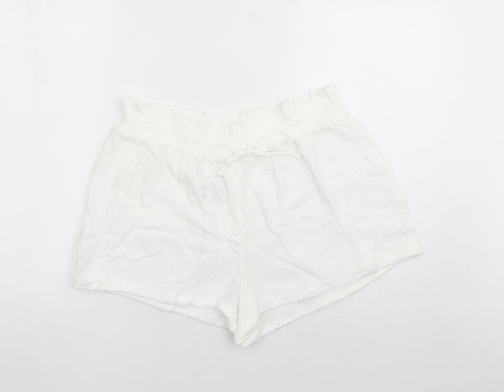 Marks and Spencer Womens White Solid 100% Cotton Top Lounge Pants Size 16 Drawstring - Elasticated Waist