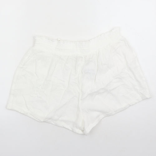 Marks and Spencer Womens White Solid 100% Cotton Top Lounge Pants Size 16 Drawstring - Elasticated Waist