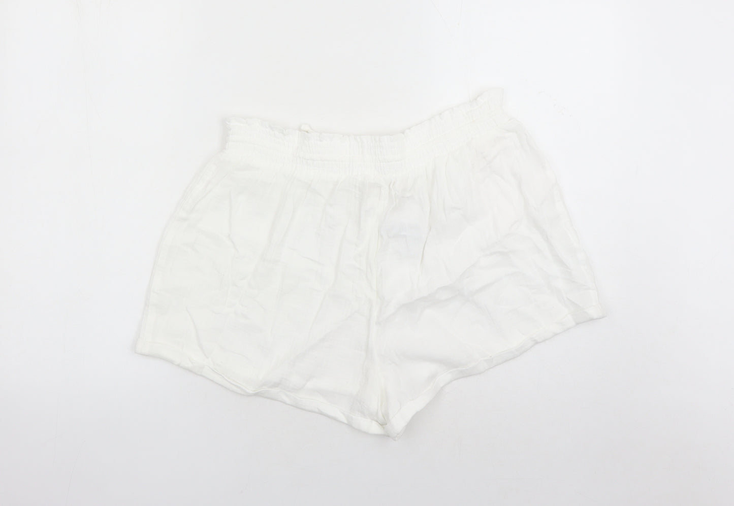 Marks and Spencer Womens White Solid 100% Cotton Top Lounge Pants Size 16 Drawstring - Elasticated Waist