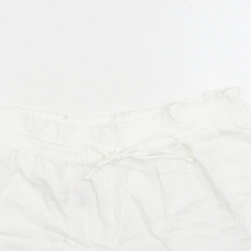 Marks and Spencer Womens White Solid 100% Cotton Top Lounge Pants Size 16 Drawstring - Elasticated Waist