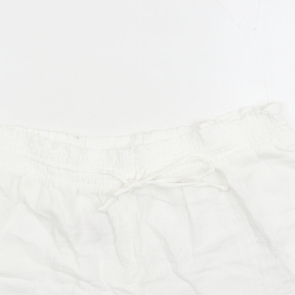 Marks and Spencer Womens White Solid 100% Cotton Top Lounge Pants Size 16 Drawstring - Elasticated Waist