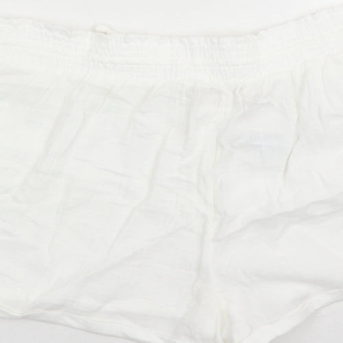 Marks and Spencer Womens White Solid 100% Cotton Top Lounge Pants Size 16 Drawstring - Elasticated Waist