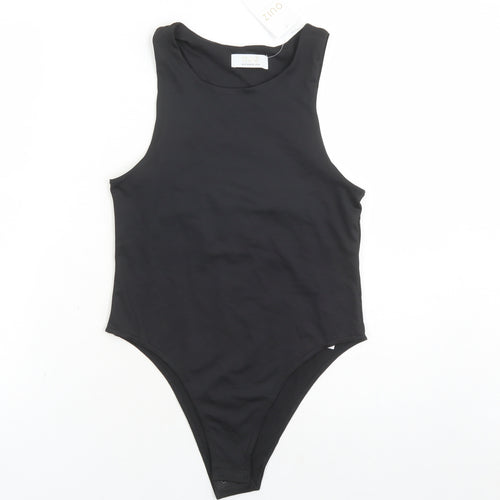 Quiz Womens Black Polyester Bodysuit One-Piece Size 10 Snap