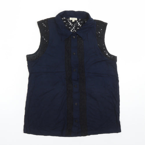 River Island Womens Blue Viscose Basic Button-Up Size 10 Collared