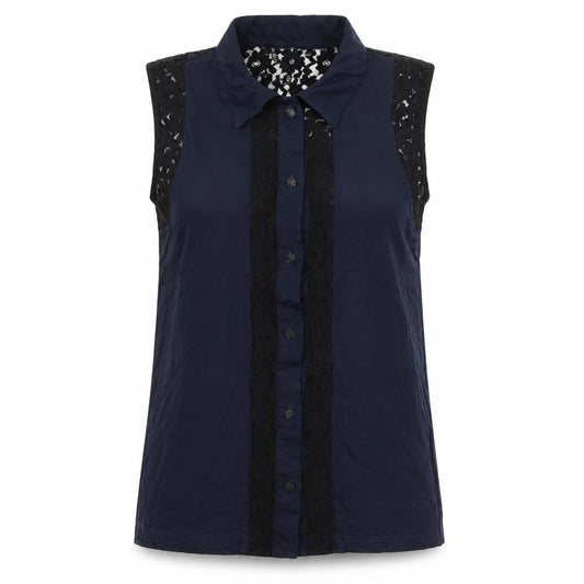 Front view of River Island women’s blue viscose basic button-up, size UK 10, collared