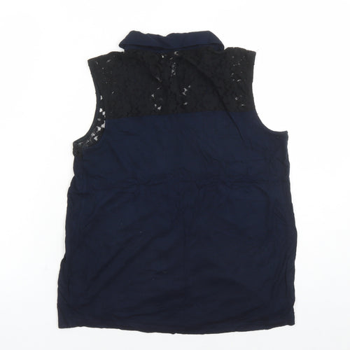River Island Womens Blue Viscose Basic Button-Up Size 10 Collared