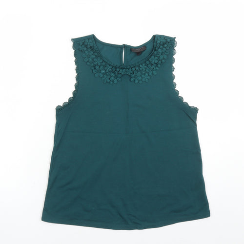 Topshop Womens Green Polyester Basic Blouse Size 10 Round Neck