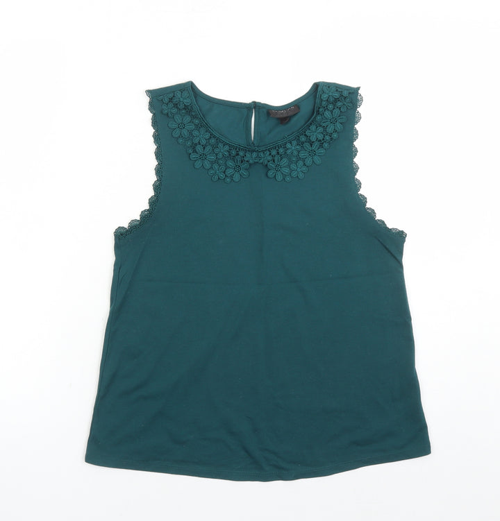 Topshop Womens Green Polyester Basic Blouse Size 10 Round Neck