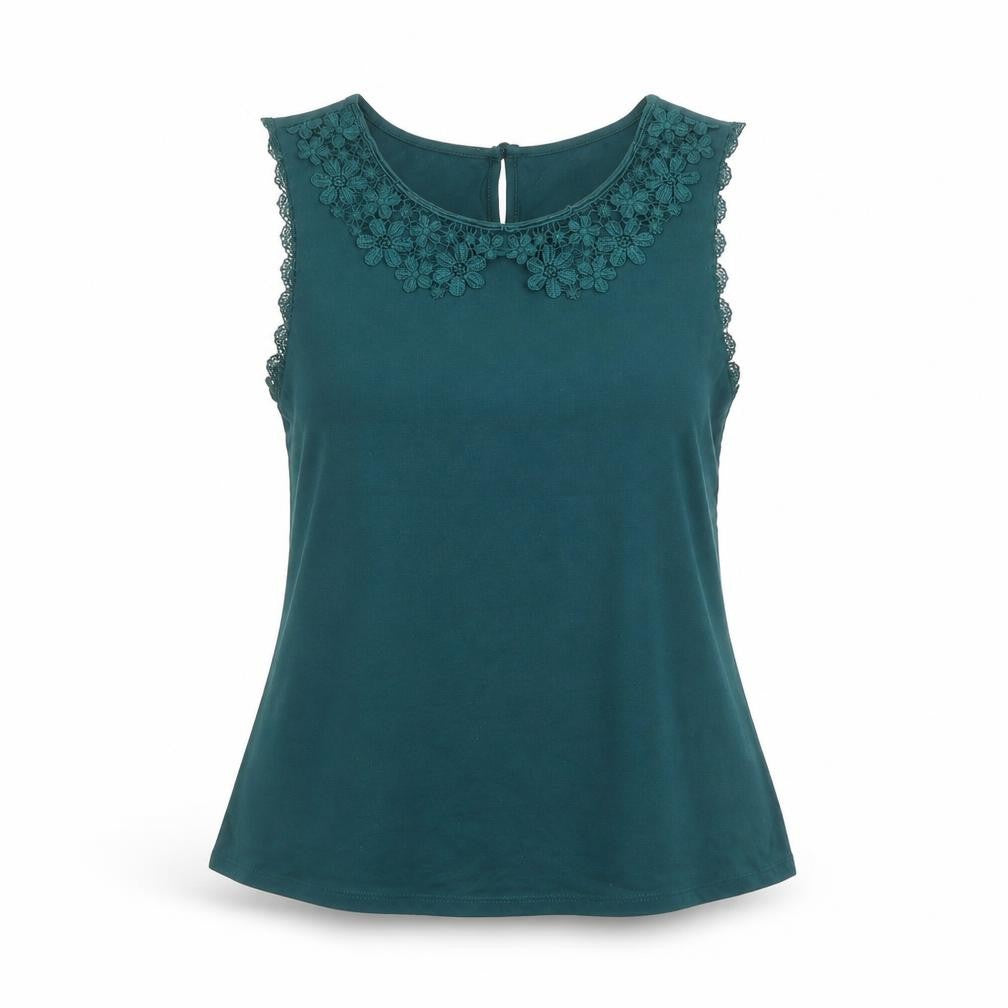 Front view of Topshop women’s green polyester basic blouse, size UK 10, round neck