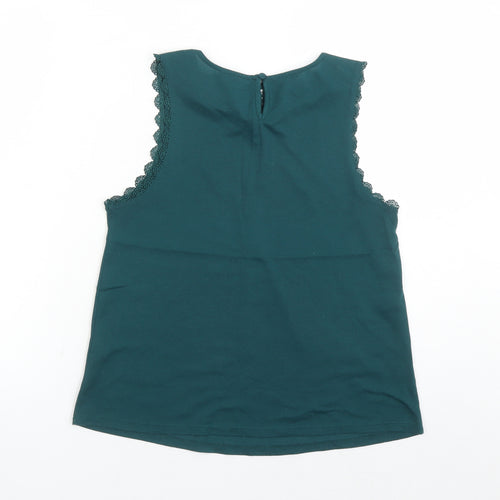 Topshop Womens Green Polyester Basic Blouse Size 10 Round Neck