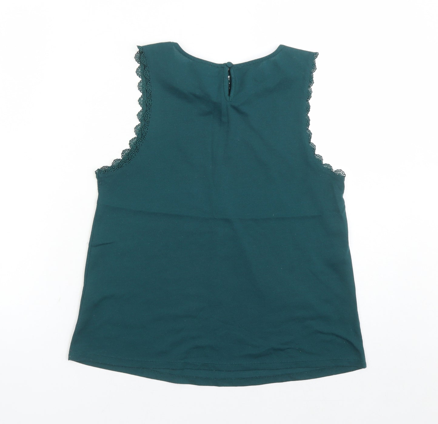 Topshop Womens Green Polyester Basic Blouse Size 10 Round Neck