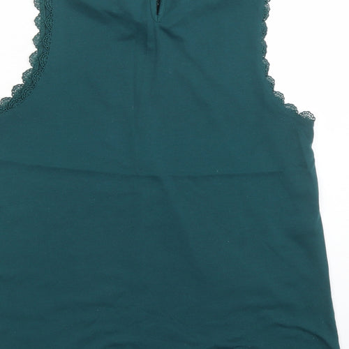 Topshop Womens Green Polyester Basic Blouse Size 10 Round Neck