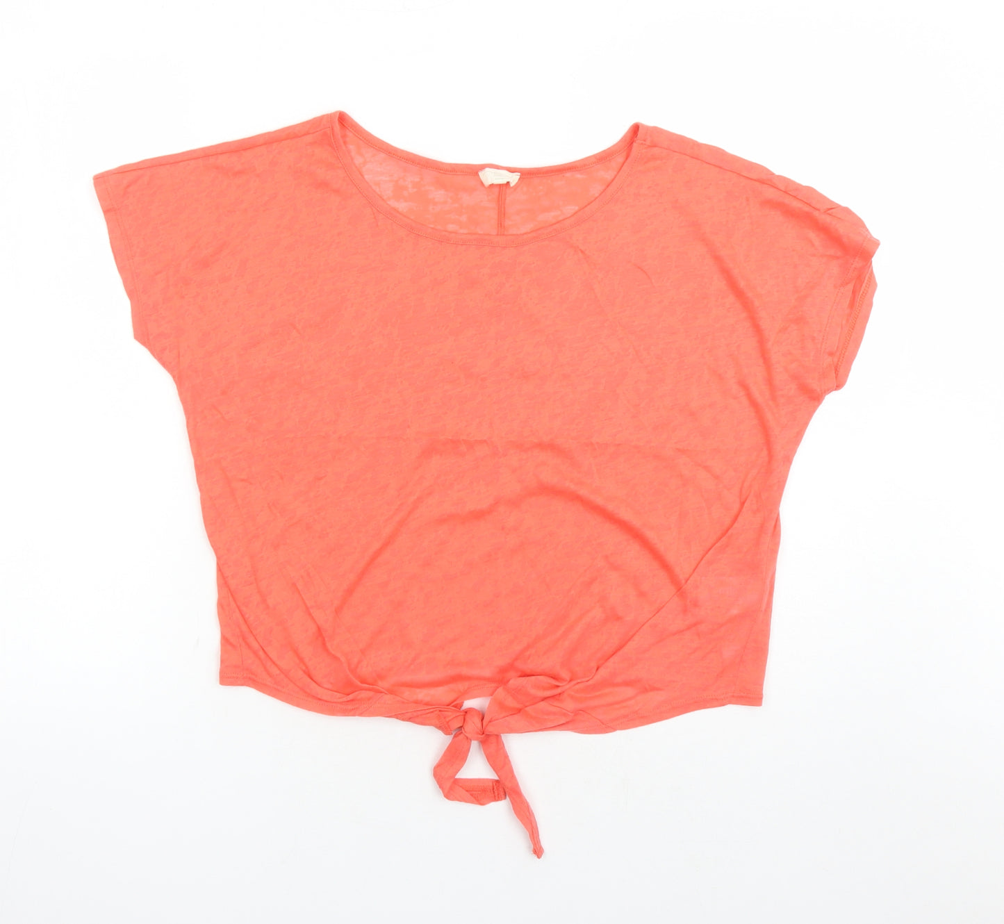 New Look Womens Orange Polyester Basic T-Shirt Size 10 Round Neck - Knot Front Detail