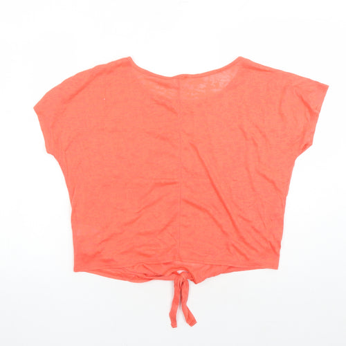 New Look Womens Orange Polyester Basic T-Shirt Size 10 Round Neck - Knot Front Detail