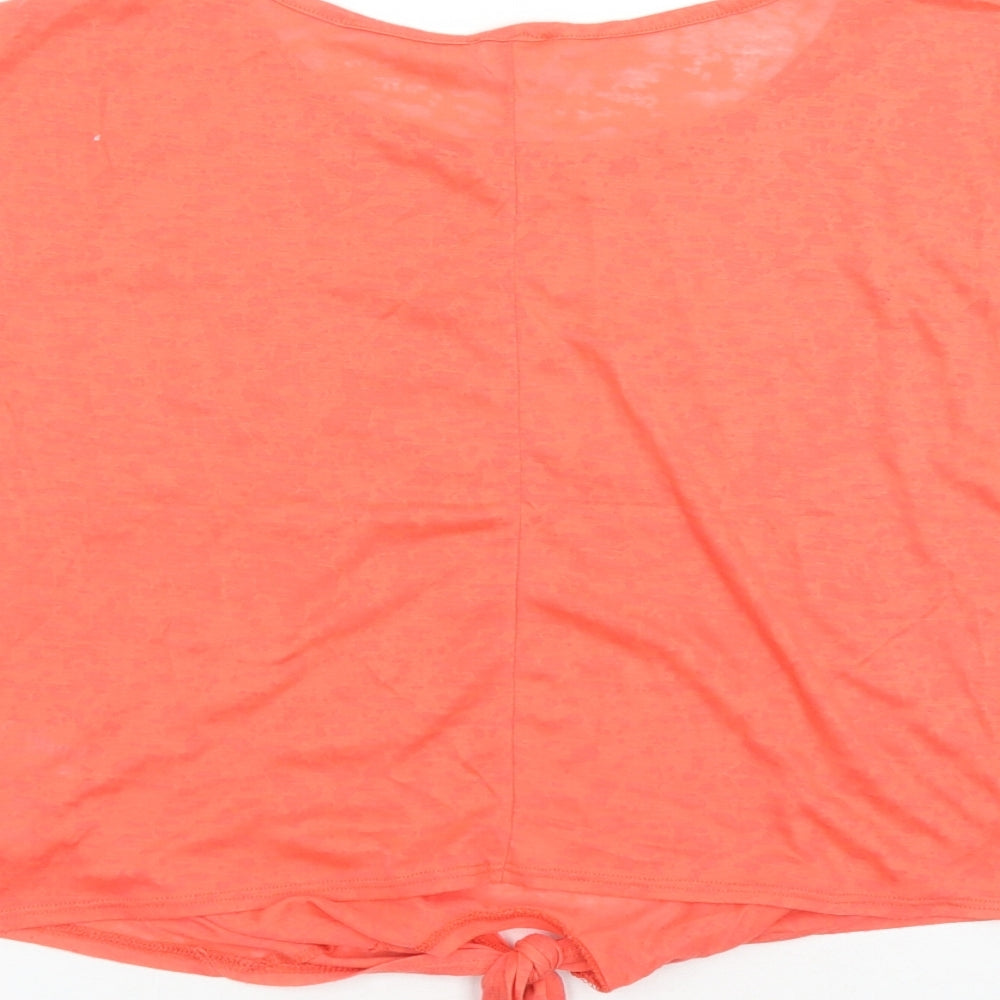 New Look Womens Orange Polyester Basic T-Shirt Size 10 Round Neck - Knot Front Detail