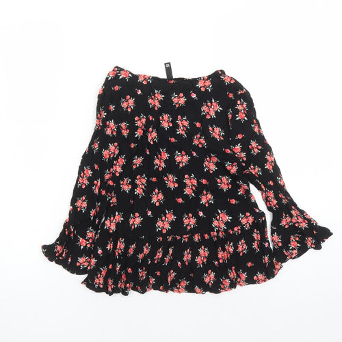 Divided by H&M Womens Black Floral Viscose Basic Button-Up Size 10 V-Neck
