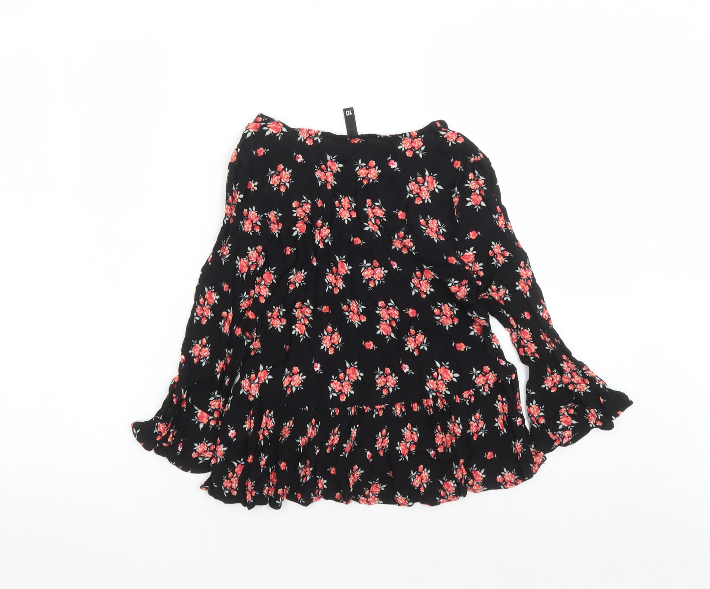 Divided by H&M Womens Black Floral Viscose Basic Button-Up Size 10 V-Neck