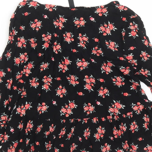 Divided by H&M Womens Black Floral Viscose Basic Button-Up Size 10 V-Neck