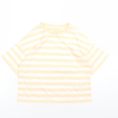 Marks and Spencer Girls Orange Striped Cotton Basic T-Shirt Size 9-10 Years Crew Neck Pullover