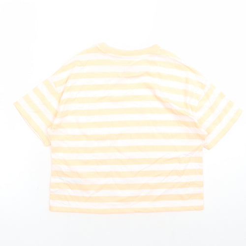 Marks and Spencer Girls Orange Striped Cotton Basic T-Shirt Size 9-10 Years Crew Neck Pullover