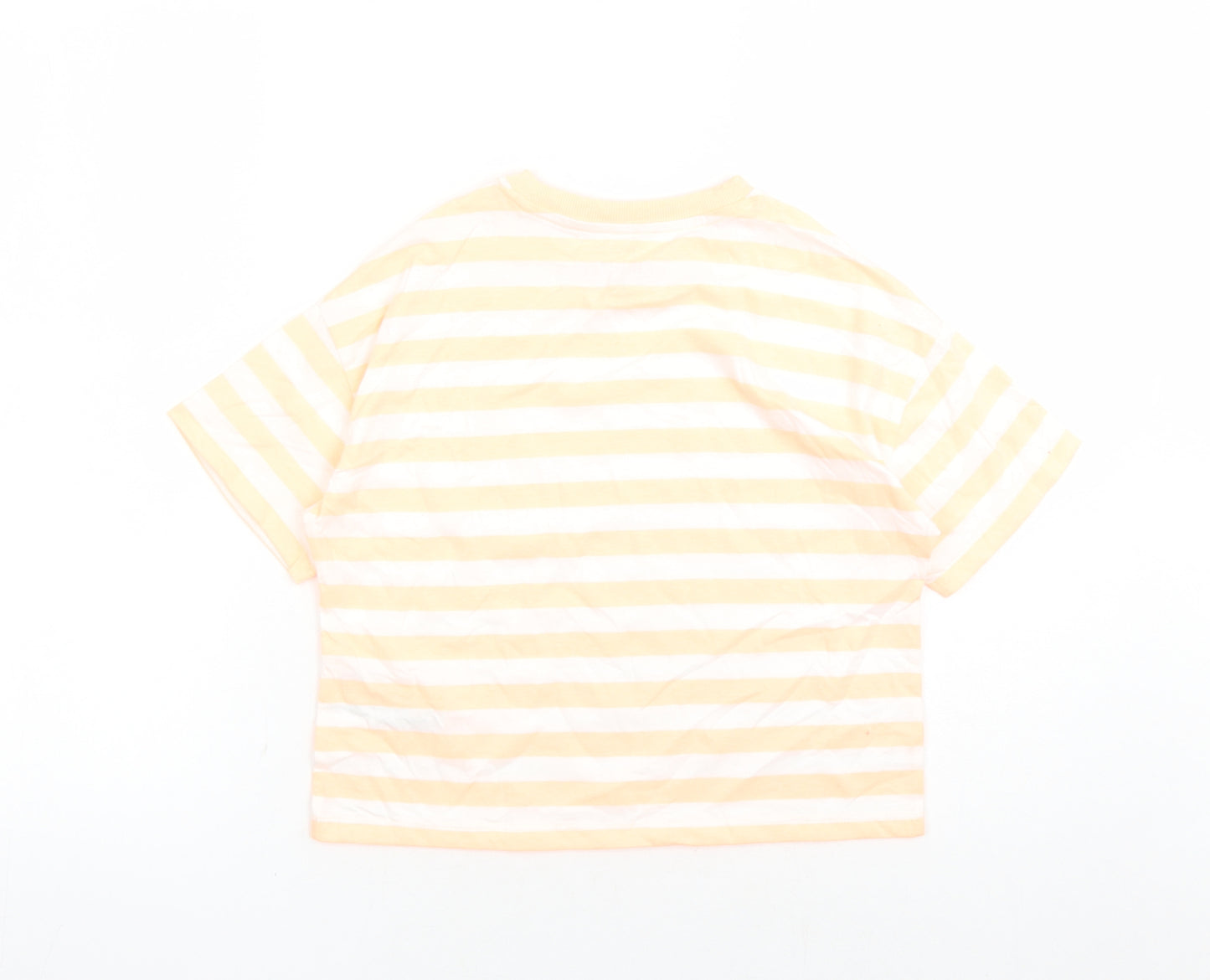 Marks and Spencer Girls Orange Striped Cotton Basic T-Shirt Size 9-10 Years Crew Neck Pullover