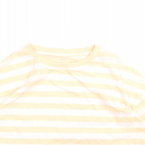 Marks and Spencer Girls Orange Striped Cotton Basic T-Shirt Size 9-10 Years Crew Neck Pullover