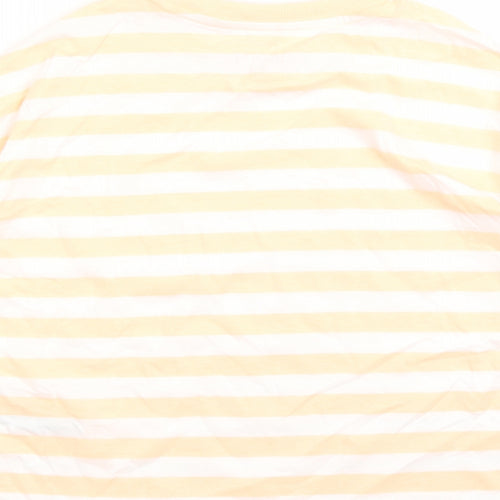 Marks and Spencer Girls Orange Striped Cotton Basic T-Shirt Size 9-10 Years Crew Neck Pullover