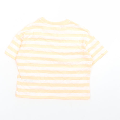 Marks and Spencer Girls Orange Striped Cotton Basic T-Shirt Size 7-8 Years Crew Neck Pullover
