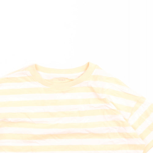 Marks and Spencer Girls Orange Striped Cotton Basic T-Shirt Size 7-8 Years Crew Neck Pullover