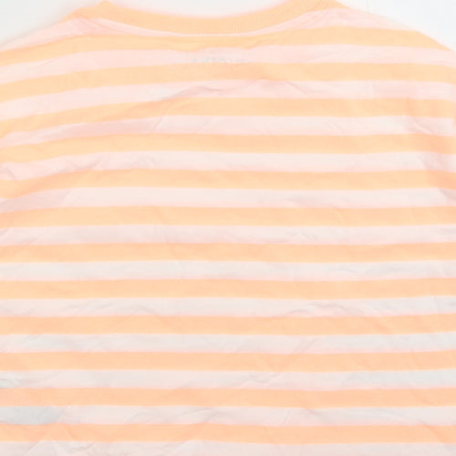 Marks and Spencer Girls Orange Striped Cotton Basic T-Shirt Size 8-9 Years Crew Neck Pullover