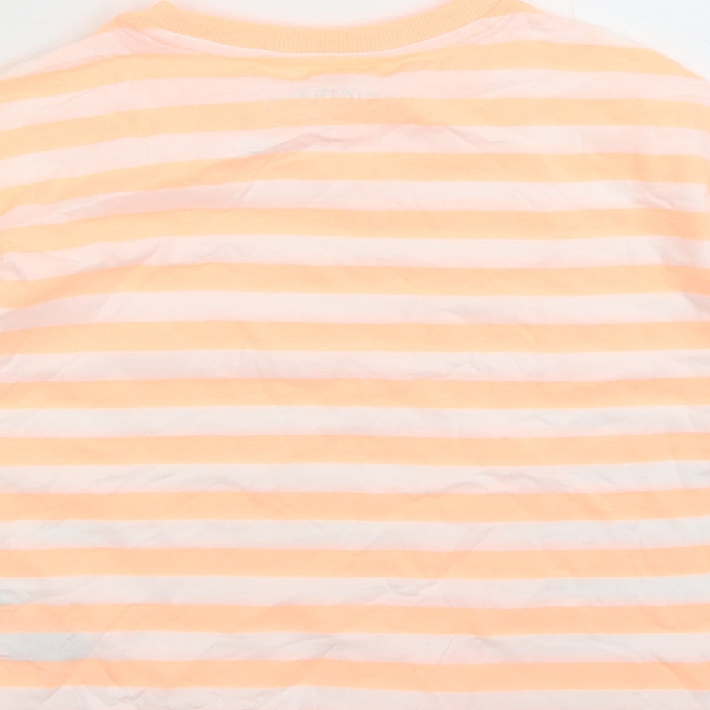 Marks and Spencer Girls Orange Striped Cotton Basic T-Shirt Size 8-9 Years Crew Neck Pullover