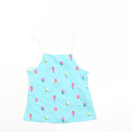 Marks and Spencer Girls Blue Geometric Cotton Camisole Tank Size 3-4 Years Square Neck Pullover - Ice Lolly Pattern