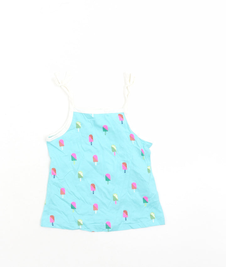 Marks and Spencer Girls Blue Geometric Cotton Camisole Tank Size 3-4 Years Square Neck Pullover - Ice Lolly Pattern
