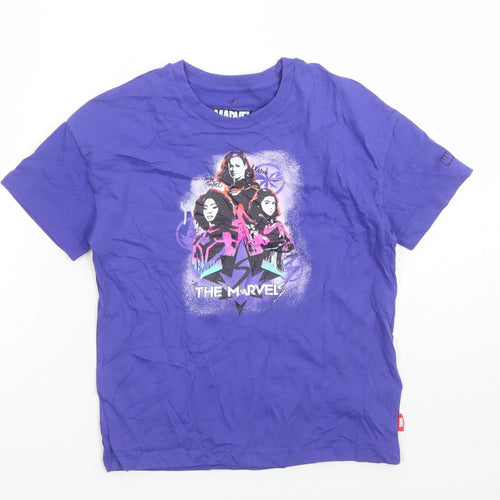 Marks and Spencer Girls Purple Cotton Basic T-Shirt Size 8-9 Years Crew Neck Pullover - Marvel