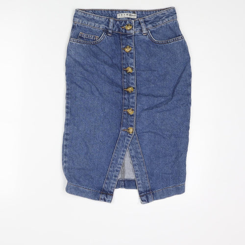 Denim & Co. Womens Blue Cotton Straight & Pencil Skirt Size 8 Button