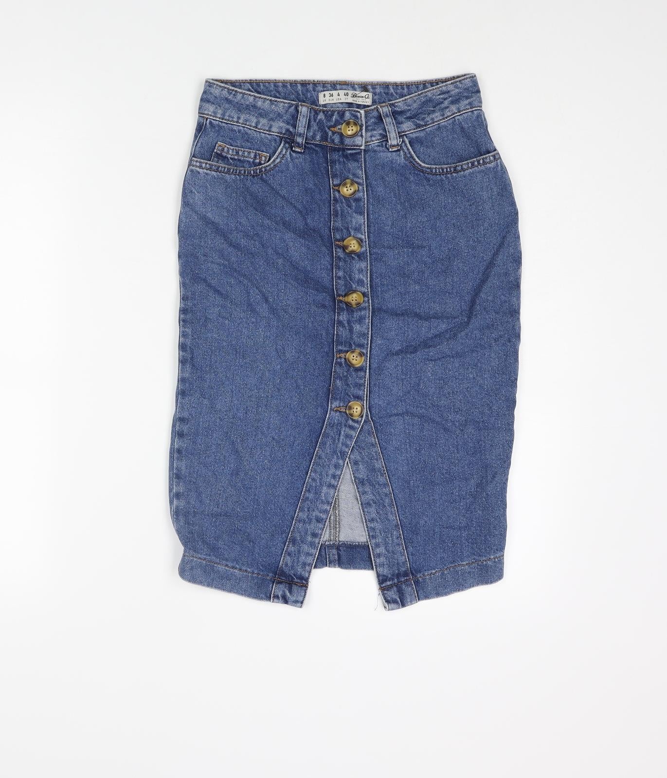 Denim & Co. Womens Blue Cotton Straight & Pencil Skirt Size 8 Button