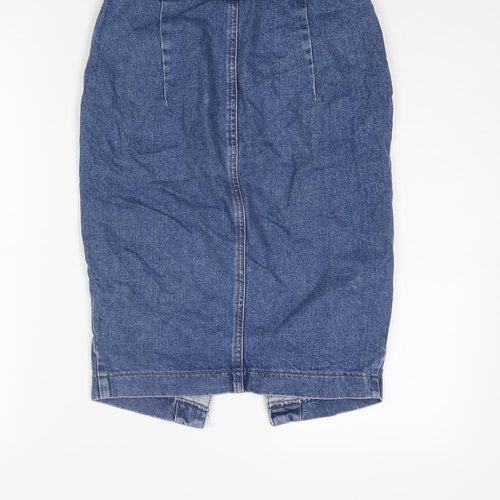 Denim & Co. Womens Blue Cotton Straight & Pencil Skirt Size 8 Button