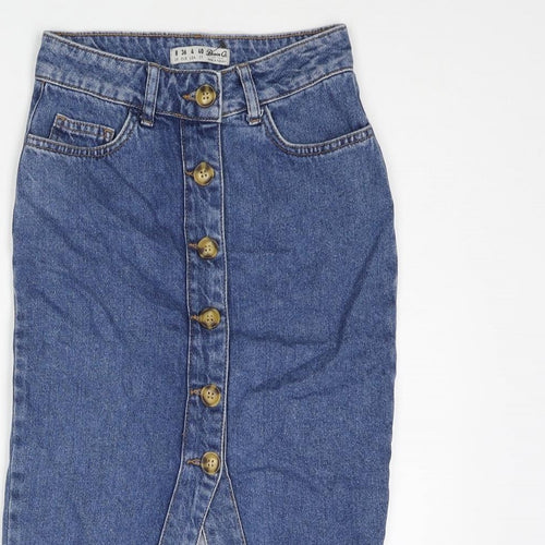 Denim & Co. Womens Blue Cotton Straight & Pencil Skirt Size 8 Button