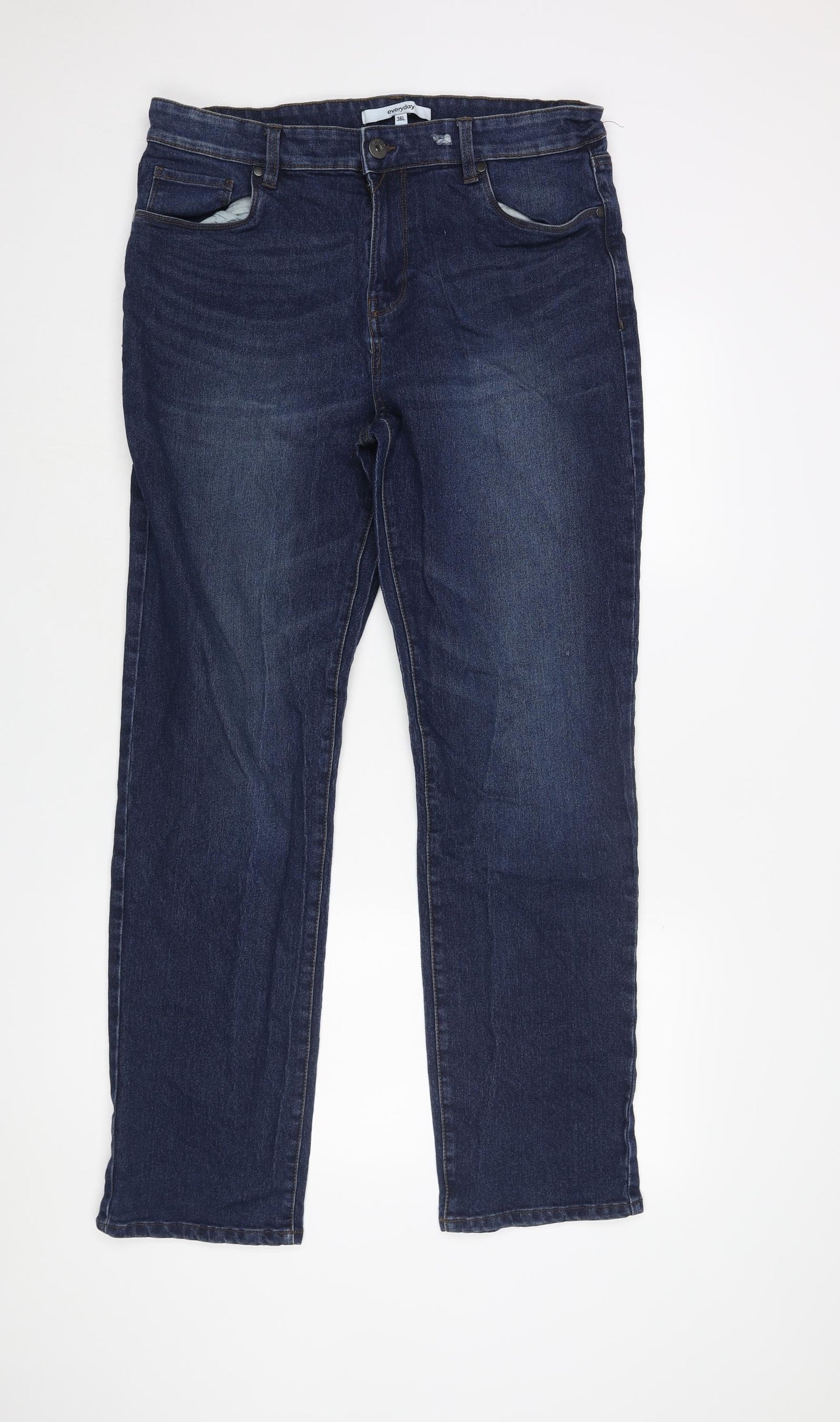 Everyday Mens Blue Cotton Straight Jeans Size 36 in L32 in Regular Zip