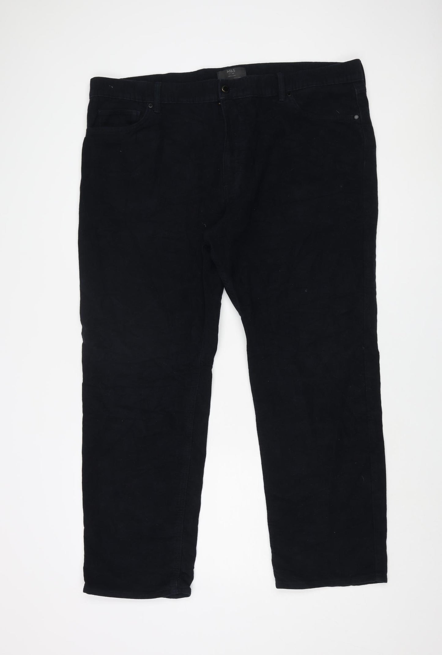 Marks and Spencer Mens Blue Cotton Trousers Size 44 in L29 in Regular Zip
