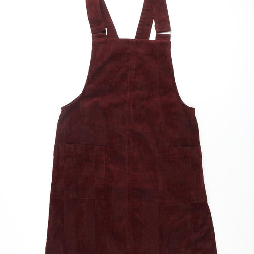 New Look Womens Red Cotton Pinafore/Dungaree Dress Size 10 Square Neck Pullover