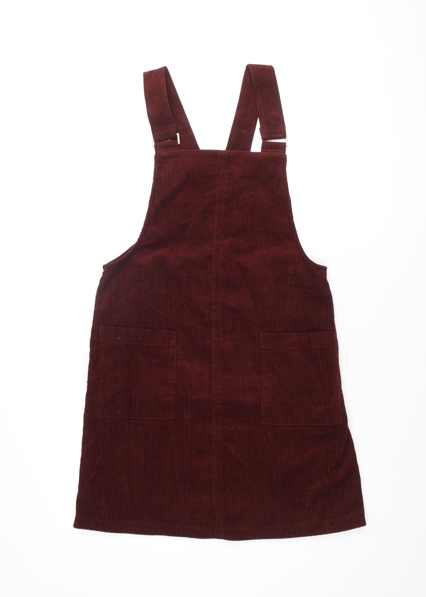 New Look Womens Red Cotton Pinafore/Dungaree Dress Size 10 Square Neck Pullover
