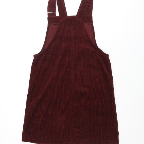 New Look Womens Red Cotton Pinafore/Dungaree Dress Size 10 Square Neck Pullover