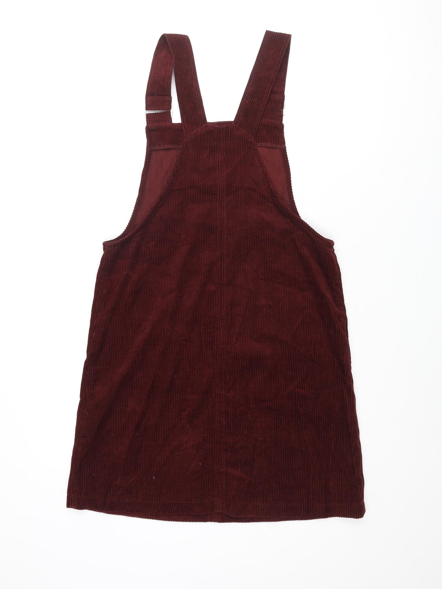 New Look Womens Red Cotton Pinafore/Dungaree Dress Size 10 Square Neck Pullover