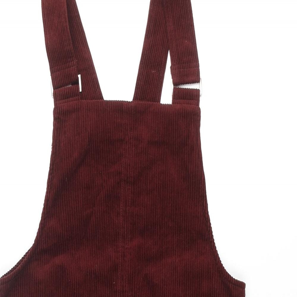 New Look Womens Red Cotton Pinafore/Dungaree Dress Size 10 Square Neck Pullover