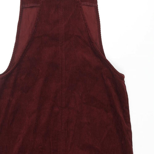 New Look Womens Red Cotton Pinafore/Dungaree Dress Size 10 Square Neck Pullover