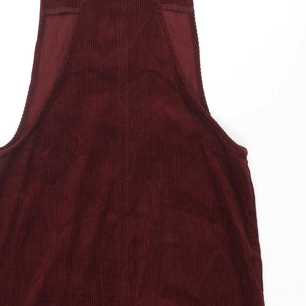 New Look Womens Red Cotton Pinafore/Dungaree Dress Size 10 Square Neck Pullover