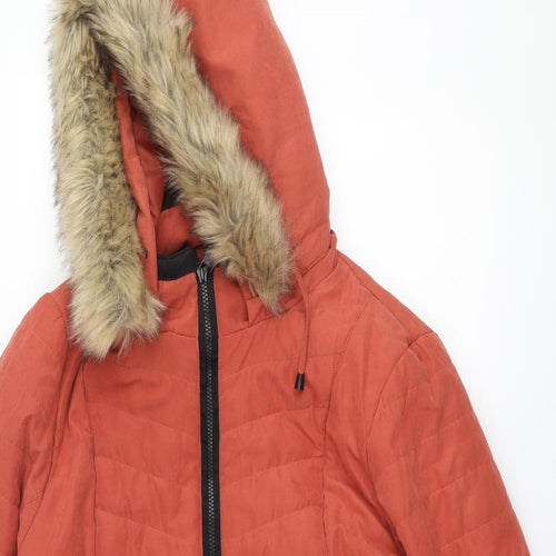 Roman Womens Orange Parka Coat Size 18 Zip