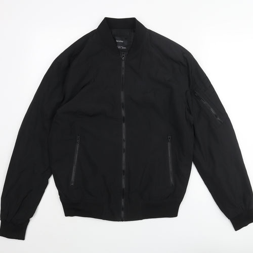 Bershka Mens Black Bomber Jacket Jacket Size S Zip
